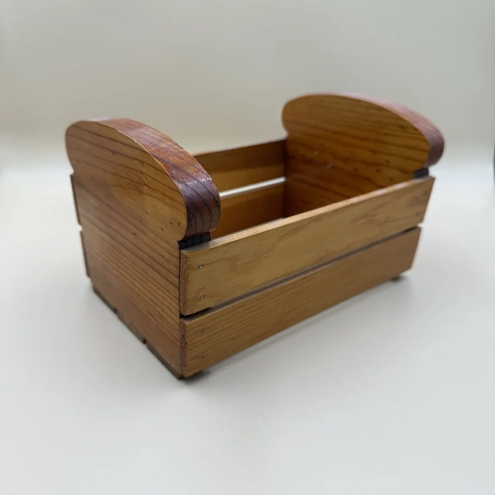 Vintage Wooden Bread Shape Basket Handmade Slatted Country Primitive Cottage